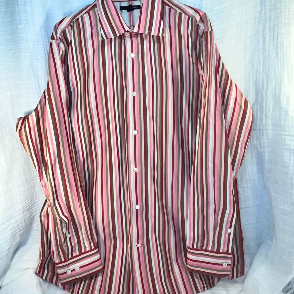 BANANA REPUBLIC Mens XLarge Long Sleeve Shirt Pink/White/Tan/Magenta Stripe